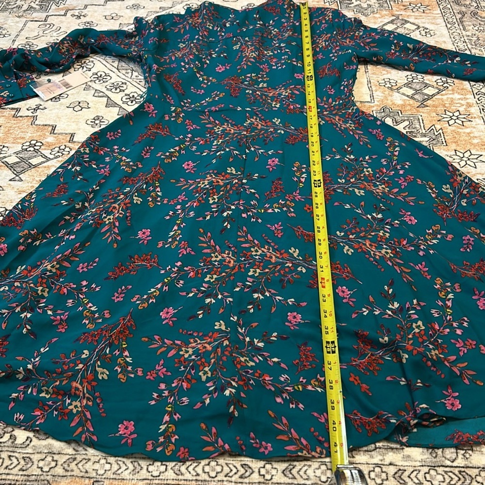 NWT NANETTE by NANETTE LEPORE 6 teal fit & flare midi L-sleeve floral dress - Picture 13 of 14